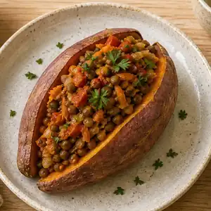 Batata rellena de lentejas